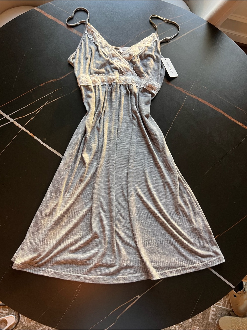 Soft Gray Lace-Trim Chemise Slip with Adjustable Straps